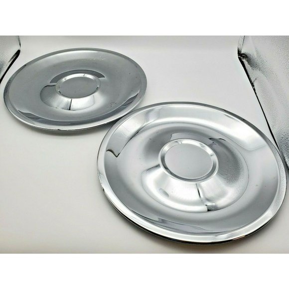Vintage Kromex Pair Serving Trays Chrome 12 3/4" D Cheese Crackers Veggies Dips - Picture 1 of 7
